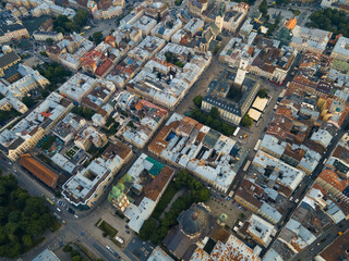 aerial view of lviv city at summer time