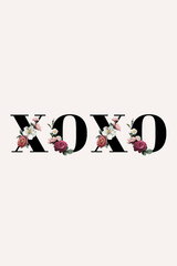 Floral xoxo word typography on a beige banner
