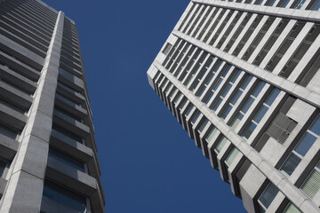 skyscrapers on a sunny day with blue clear sky in Mainz Germany.