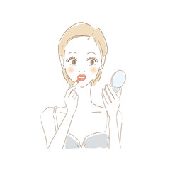 メイクする女性　口紅