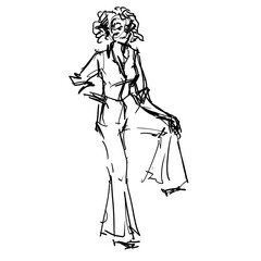 silhouette sketch of a fashion model black contour outline