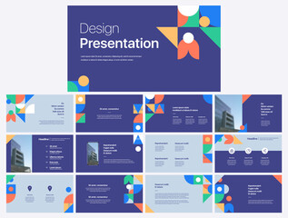Set of vector slides for presentations and reports. Geometric elements with infographics in minimal design on a white background. Can be used for brochures, flyers, booklets, banners, web interfaces. - obrazy, fototapety, plakaty