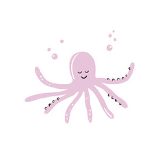 Octopus vector isolated. Illustration on white background. Cartoon cute character