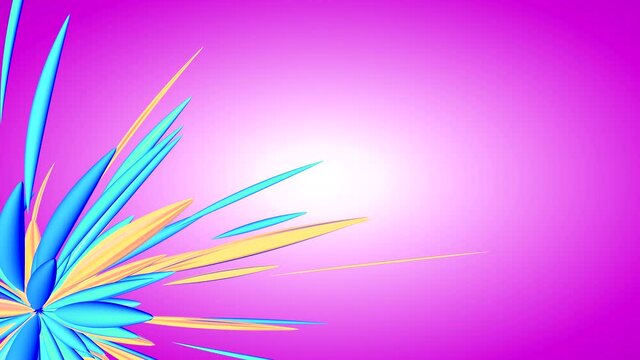 Abstract flower with moving petals recoded in 3D program on a purple gradient background.