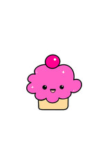 Smiling cupcake with pink filling on a white isolated background