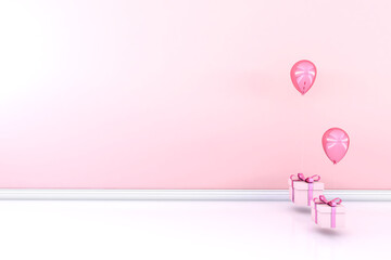 Colorful Bunch of Birthday 3D Balloons Flying for Party in room. 3D illustration, 3D rendering	