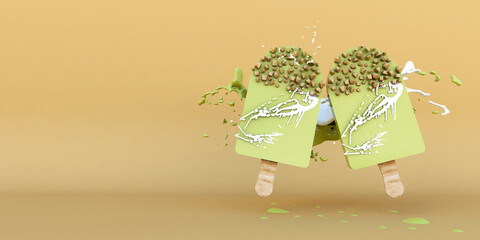 Ice Cream on Paper Background. Summer time. 3D illustration, 3D rendering	
