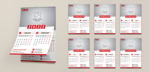 Six Page Wall Calendar 2022, A3 size with bleed, Print ready, 300 dpi, fully editable, 6 page
