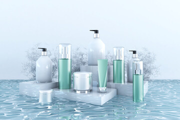 Cosmetics on White Background. 3D illustration, 3D rendering	
