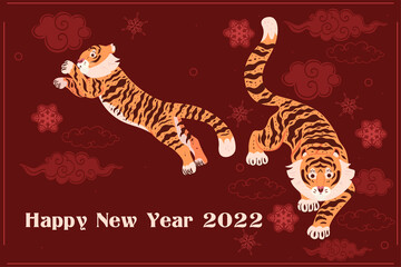 Tiger new year 2022 poster. Vector graphics.