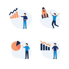 Set of modern flat design people icons of business analytics and planning, startup, rocket, seo, market research, graph, accounting, data analysis, teamwork.