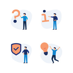 Set of modern flat design people icons of business, creativity idea, protection, shield, market research, online support, teamwork, information.