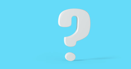White question mark on a blue background