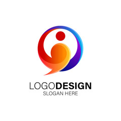 people and bubble speech for communication logo design