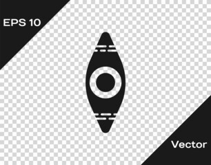Black Kayak and paddle icon isolated on transparent background. Kayak and canoe for fishing and tourism. Outdoor activities. Vector Illustration