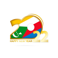 Year 2022 with Comoros Flag pattern. Happy New Year Design.