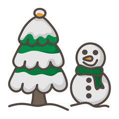 xmas tree and snowman