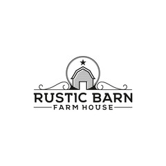Simple Barn Farm house with Floral banner logo design