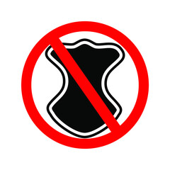 No Shield icon. No Emblem. Shield and Emblem icon black color with red prohibition sign. stop sign. editable colors. Ep 10.