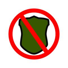 No Shield icon. No Army emblem. Police and Army shield line icon and Emblem with red prohibition sign. stop sign. editable lines and colors. Ep 10.