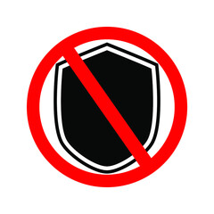 No Shield icon. No Emblem. Shield and Emblem icon black color with red prohibition sign. stop sign. editable colors. Ep 10.