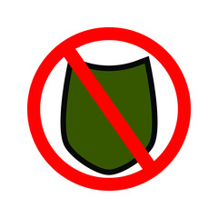 No Shield icon. No Army emblem. Police and Army shield line icon and Emblem with red prohibition sign. stop sign. editable lines and colors. Ep 10.