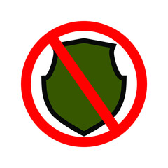 No Shield icon. No Army emblem. Police and Army shield line icon and Emblem with red prohibition sign. stop sign. editable lines and colors. Ep 10.