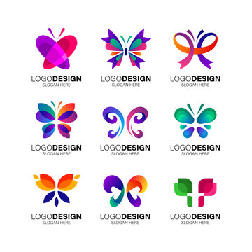 Set collection butterfly logo design for beauty and fashion