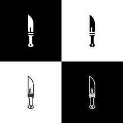 Set Hunter knife icon isolated on black and white background. Army knife. Vector
