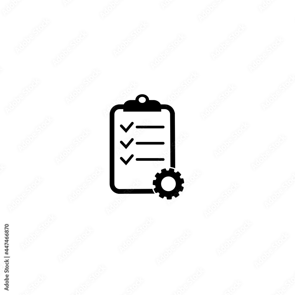 Poster clipboard with gear isolated icon. technical support check list icon. management flat icon concept. 