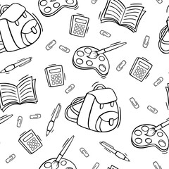 Hand drawn seamless pattern back to school in doodle style. Back to school seamless pattern.