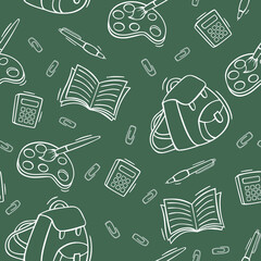 Hand drawn seamless pattern back to school in doodle style. Back to school seamless pattern.