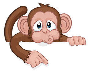 Monkey Cartoon Character Animal Pointing At Sign