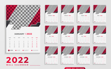 Creative Modern 2022 Wall Calendar Design Template with Red Color
