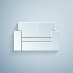Paper cut Cinema chair icon isolated on grey background. Paper art style. Vector