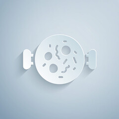 Paper cut Chicken tikka masala icon isolated on grey background. Indian traditional food. Paper art style. Vector