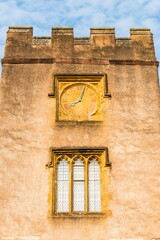 Clock on the castle tower, Torre Abbey, Torquay, Devon, England, Europe