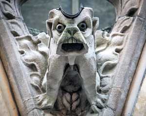 Colonial scary gargoyle in church exterior, Montreal, Canada