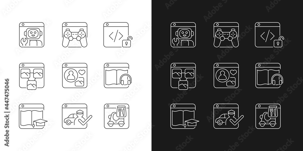 Aufkleber public-facing internet applications linear icons set for dark and light mode. robotics platforms. vi