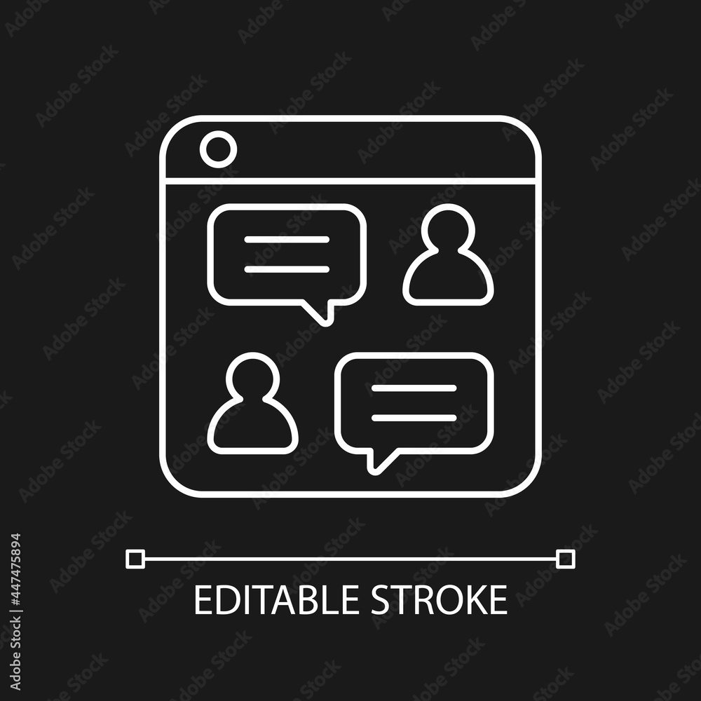 Aufkleber social discussion platforms white linear icon for dark theme. posting questions on website. thin lin