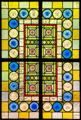 Stained glass door panel full of beautiful colours.