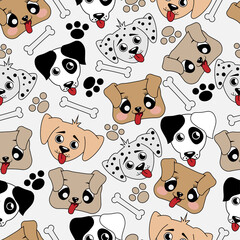 seamless pattern with dogs, white background, transparent background, animal.