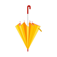 Vector image of an yellow umbrella with brown walking stick on white background