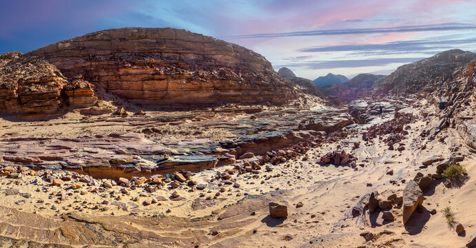 Panoramic landscape of The Colored Canyon on South of Sinai Peninsula on Egypt at sunrise.