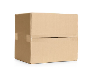 Cardboard box isolated on white. Mockup for design