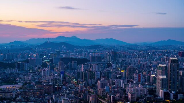 Day to night,Time lapse landscape of Seoul city South Korea. And The sunset sky