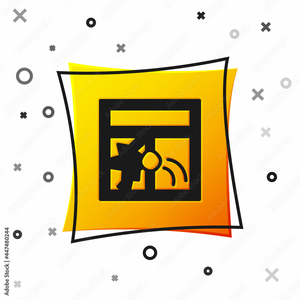 Poster black broken window icon isolated on white background. damaged window. beaten windowpane concept. va
