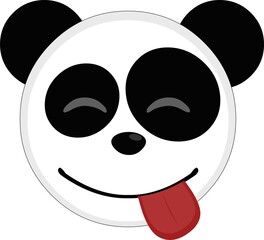 Vector emoticon illustration of a cartoon panda's face with a happy expression and tongue sticking out