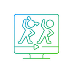 Online aerobic for kids gradient linear vector icon. Fitness family workouts. Basic exercises and dance moves programs. Thin line color symbols. Modern style pictogram. Vector isolated outline drawing