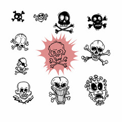 Pirate skull emblem illustration with crossed bones
